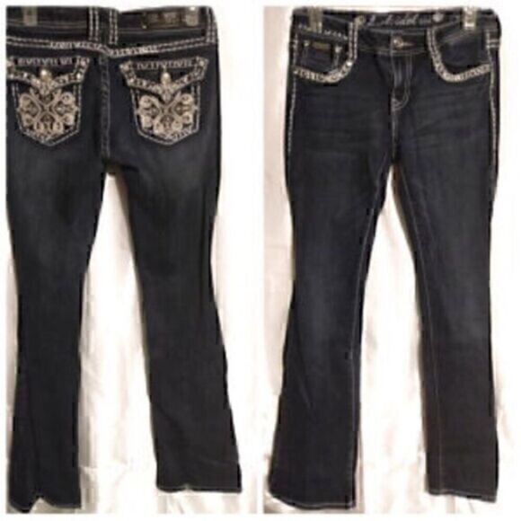 L.A. idol Denim - LA Idol Dark Wash Rhinestone Pocket Boot cut Jeans 7